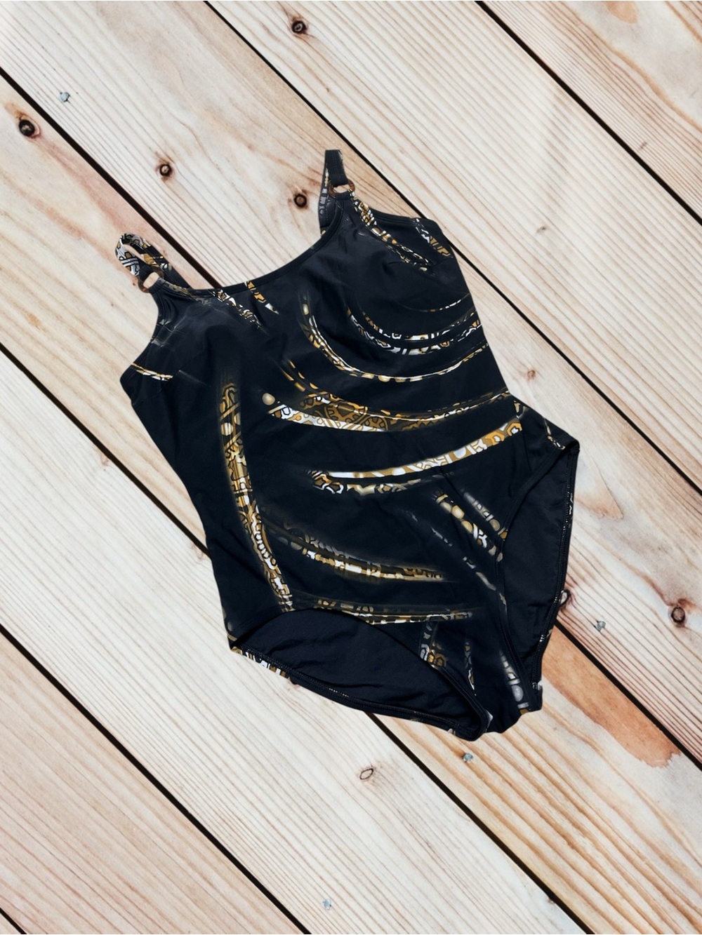 Amoena size 14 black bronze strokes swimsuit